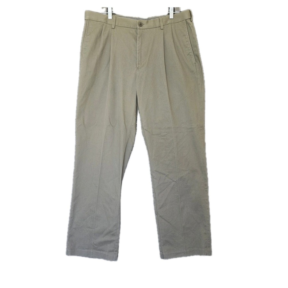 Haggar Khaki Pants Mens 38x32 No Iron Classic Fit Pleated 100% Cotton